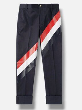 Thom Browne Men's Blue Striped Cotton-Twill Chinos Size 0